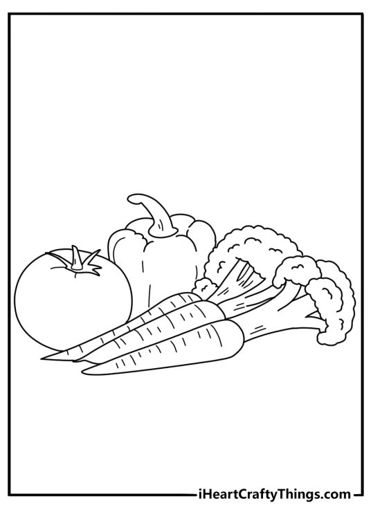 Vegetables themed printable drawing presenting various realistically looking vegetables