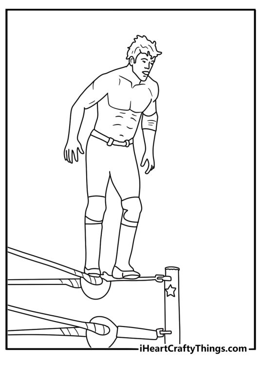 WWE coloring page with a wrestler posing on the top rope