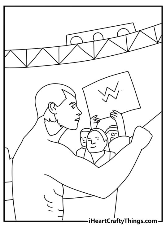 WWE coloring page with a wrestler signing a fan poster