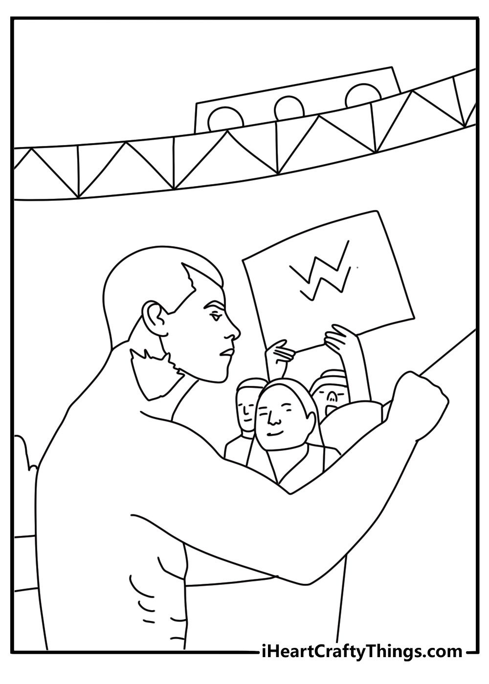 WWE coloring page with a wrestler signing a fan poster