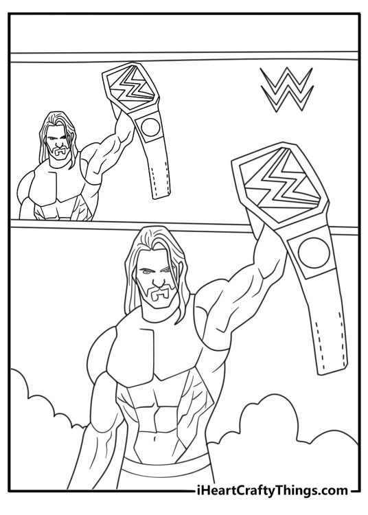 WWE coloring sheet with a superstar standing near the entrance screen