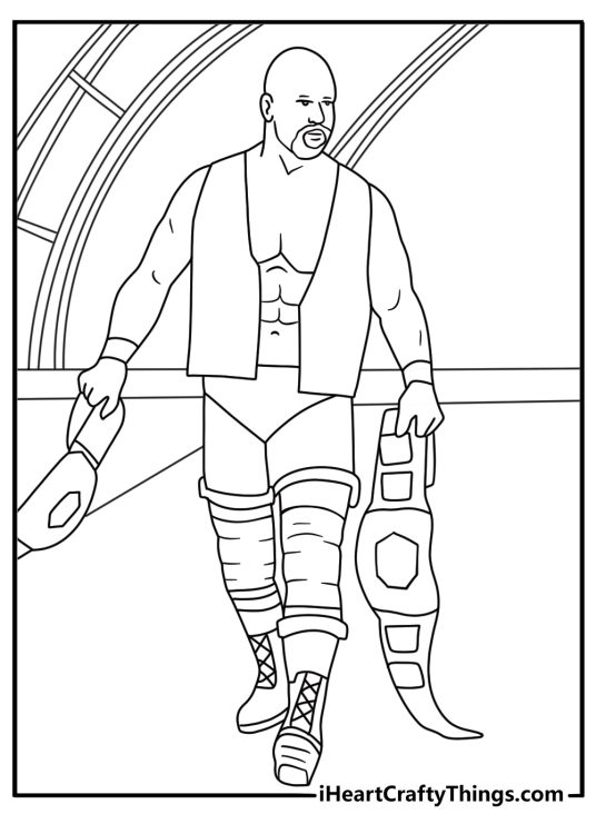 WWE coloring sheet with a wrestler walking down the ramp