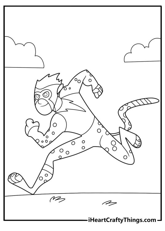 Wild Kratts cartoon coloring page of Chris in a cheetah creature power suit running fast