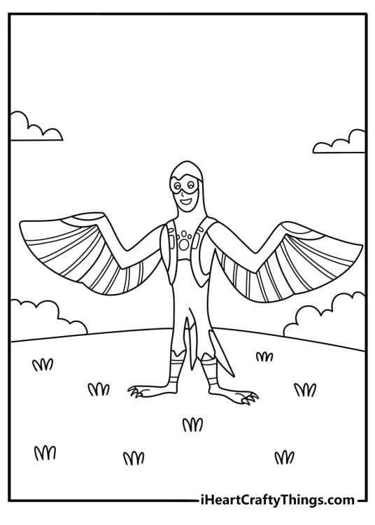 Wild Kratts coloring page featuring Martin using a peregrine falcon Creature Power Suit
