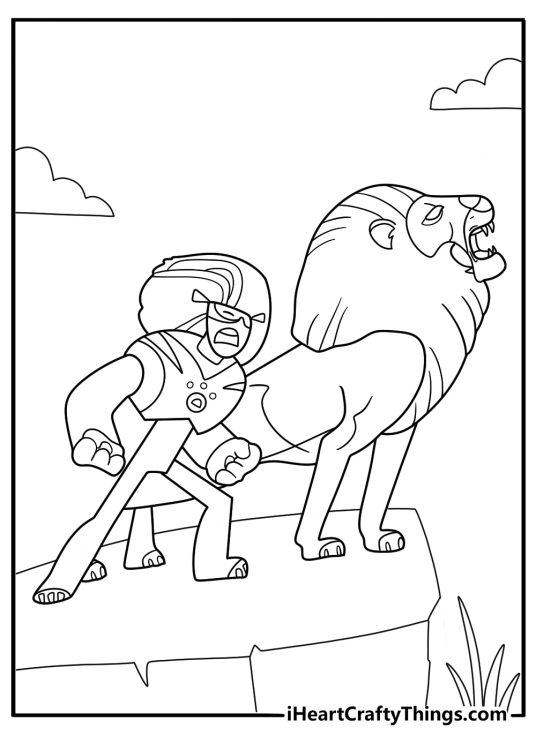 Wild Kratts coloring page showing Chris and Martin in lion creature power suits
