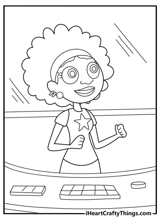 Wild Kratts coloring sheet with Koki at the computer station in the Tortuga