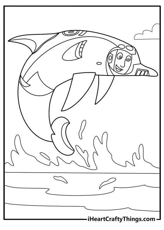 Wild Kratts coloring sheet with Martin in a dolphin creature power suit leaping from water