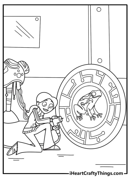 Wild Kratts printable featuring Aviva working on creature power discs at her lab table