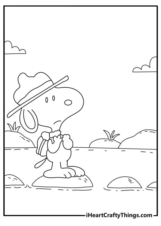 Woodstock follows a trail of crumbs in this cute coloring sheet
