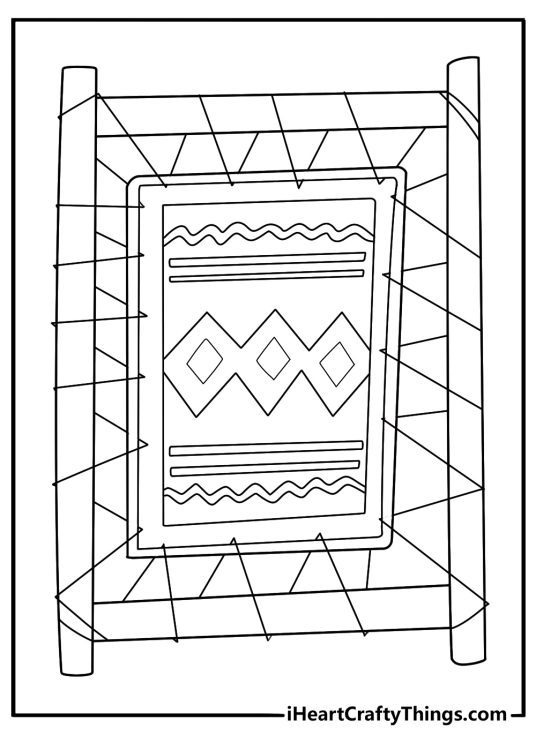 Woven blanket on a loom coloring sheet detailed craft themed pdf