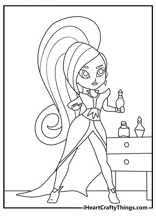 Zeta searches through a shelf of spell ingredients in this detailed coloring sheet