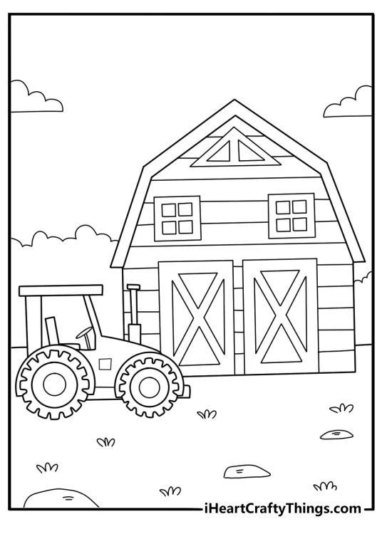 barn with tractor parked in front simple printable coloring sheet