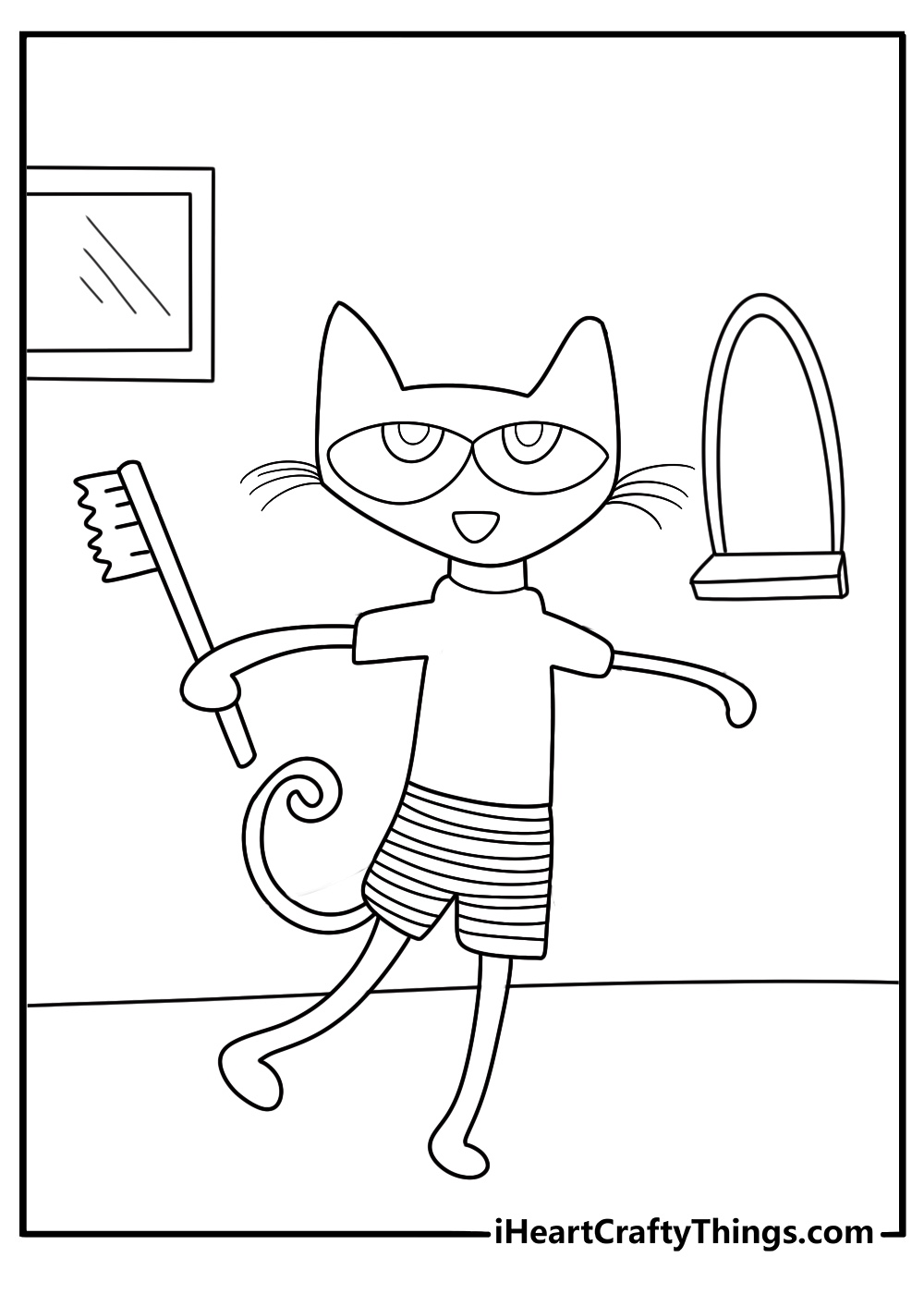bedtime coloring page pete the cat brushing teeth in pajamas simple coloring sheet for kids