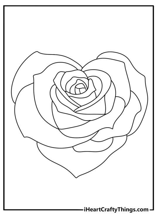 black and white picture for pre schoolers featuring big rose in the shape of a heart