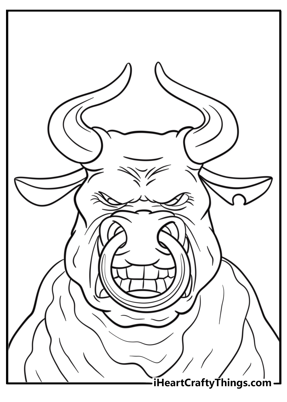 Bull with nose ring looking fierce coloring sheet