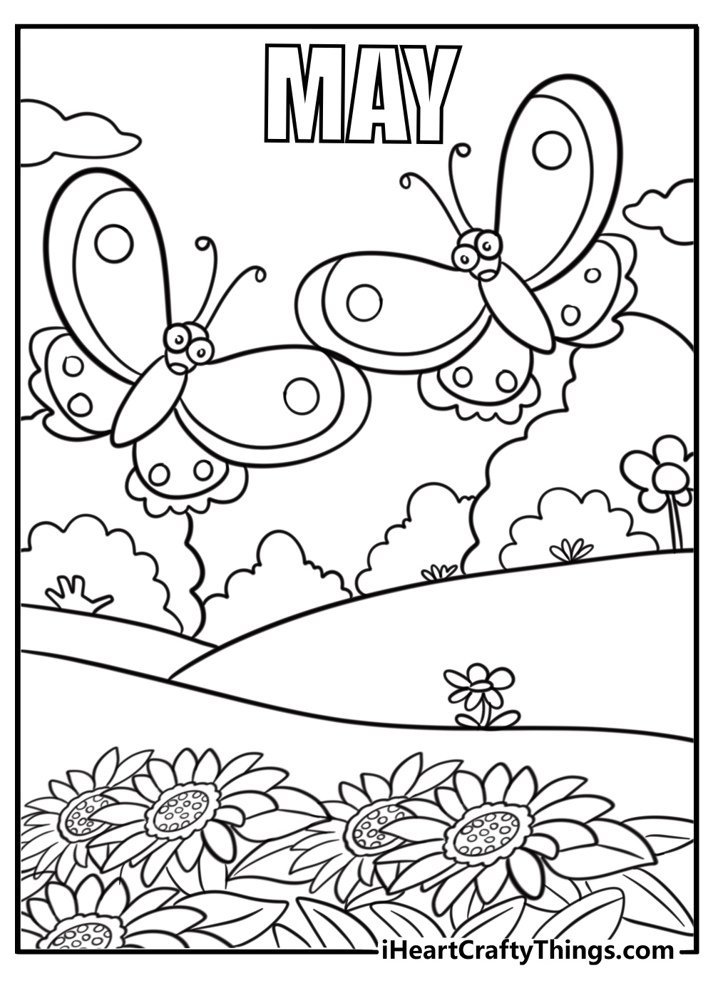 Butterflies in a garden May coloring page
