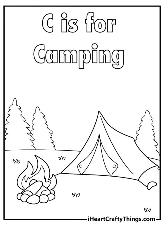 c is for camping coloring page
