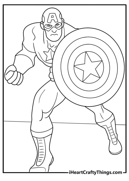 captain america coloring page close up of star emblem shield with hand strap detailed printable