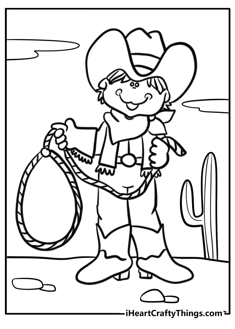 Cartoon cowboy with a big hat coloring sheet