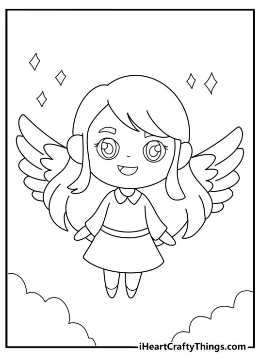 chibi angel wings coloring sheet