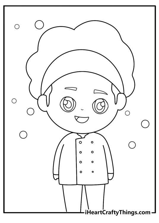 chibi baker coloring page for kids