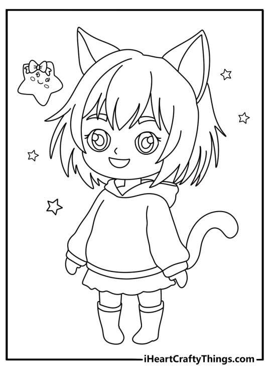 chibi cat girl coloring sheet