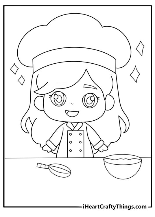 chibi chef cooking coloring page