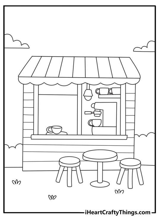 chibi coffee shop coloring sheet