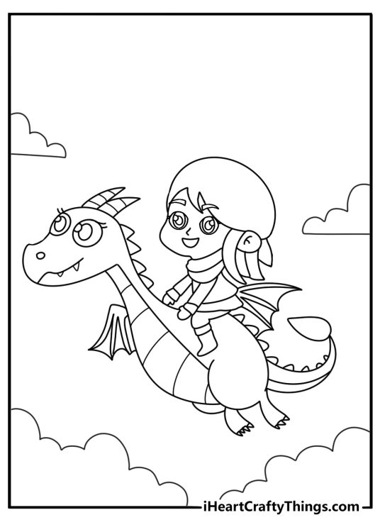 chibi dragon rider coloring page