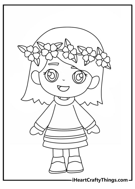 chibi flower crown coloring page