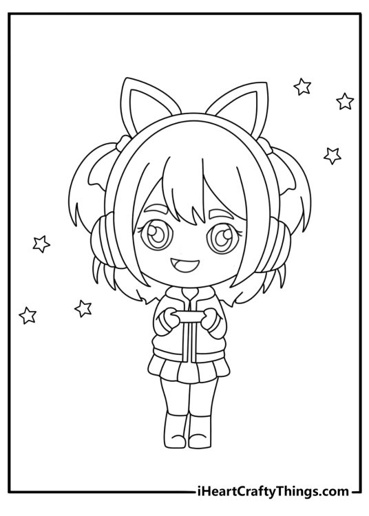 chibi gamer girl coloring printable