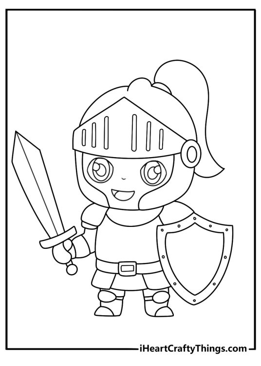 chibi knight armor coloring sheet