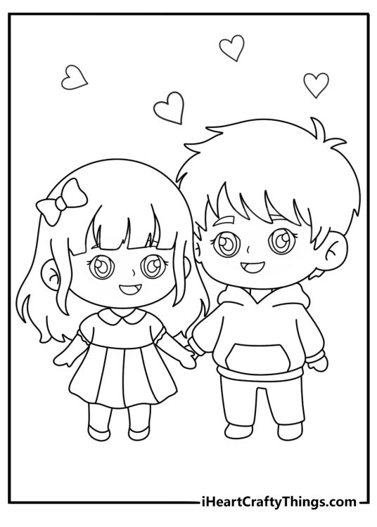 chibi manga couple coloring page