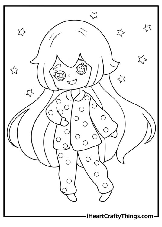 chibi pajama party coloring printable