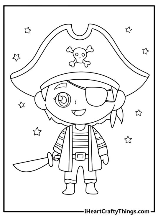 chibi pirate captain coloring page