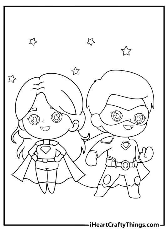 chibi superhero team coloring printable