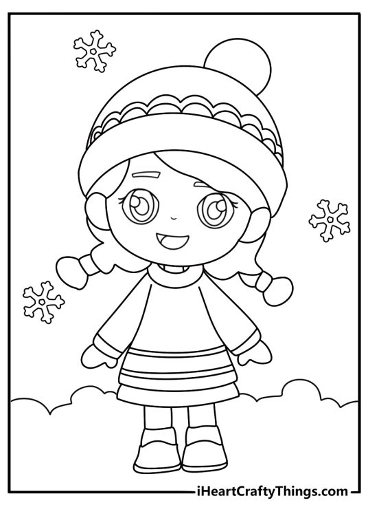 chibi winter outfit coloring printable
