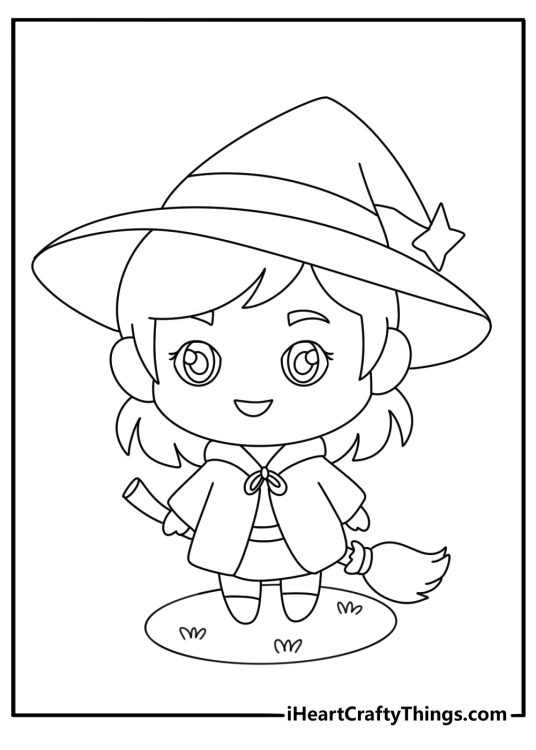 chibi witch coloring page free