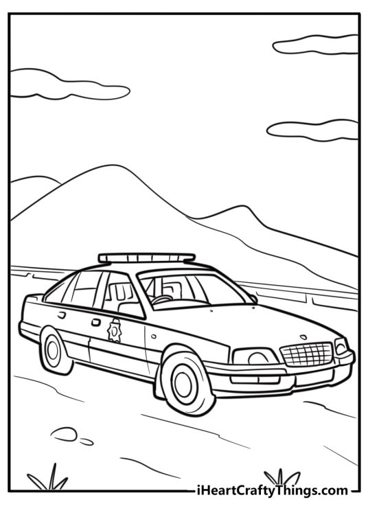 Classic police car from the 1980s printable coloring page