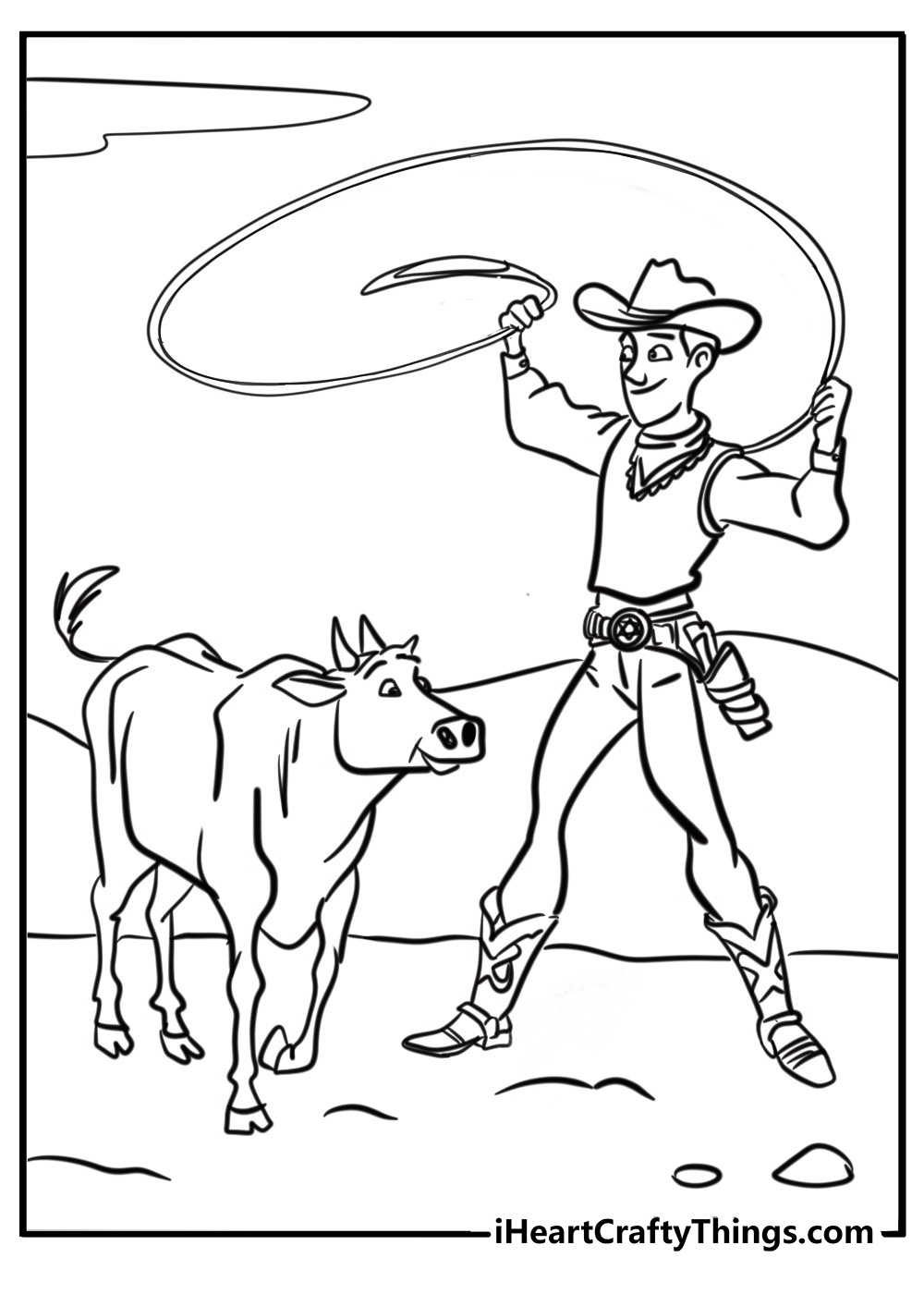 Cowboy lassoing a cow free coloring page pdf