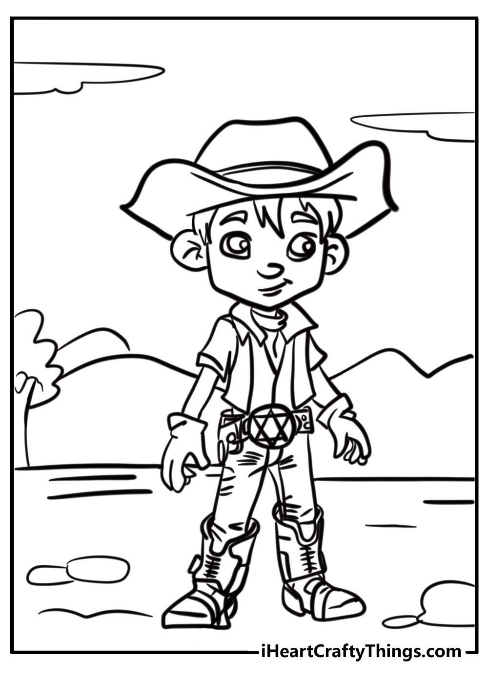 Cowboy with a bandana and boots coloring page