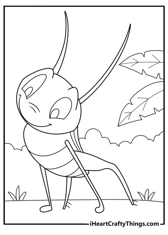cri kee the cricket sitting on a thread spool cute printable coloring page