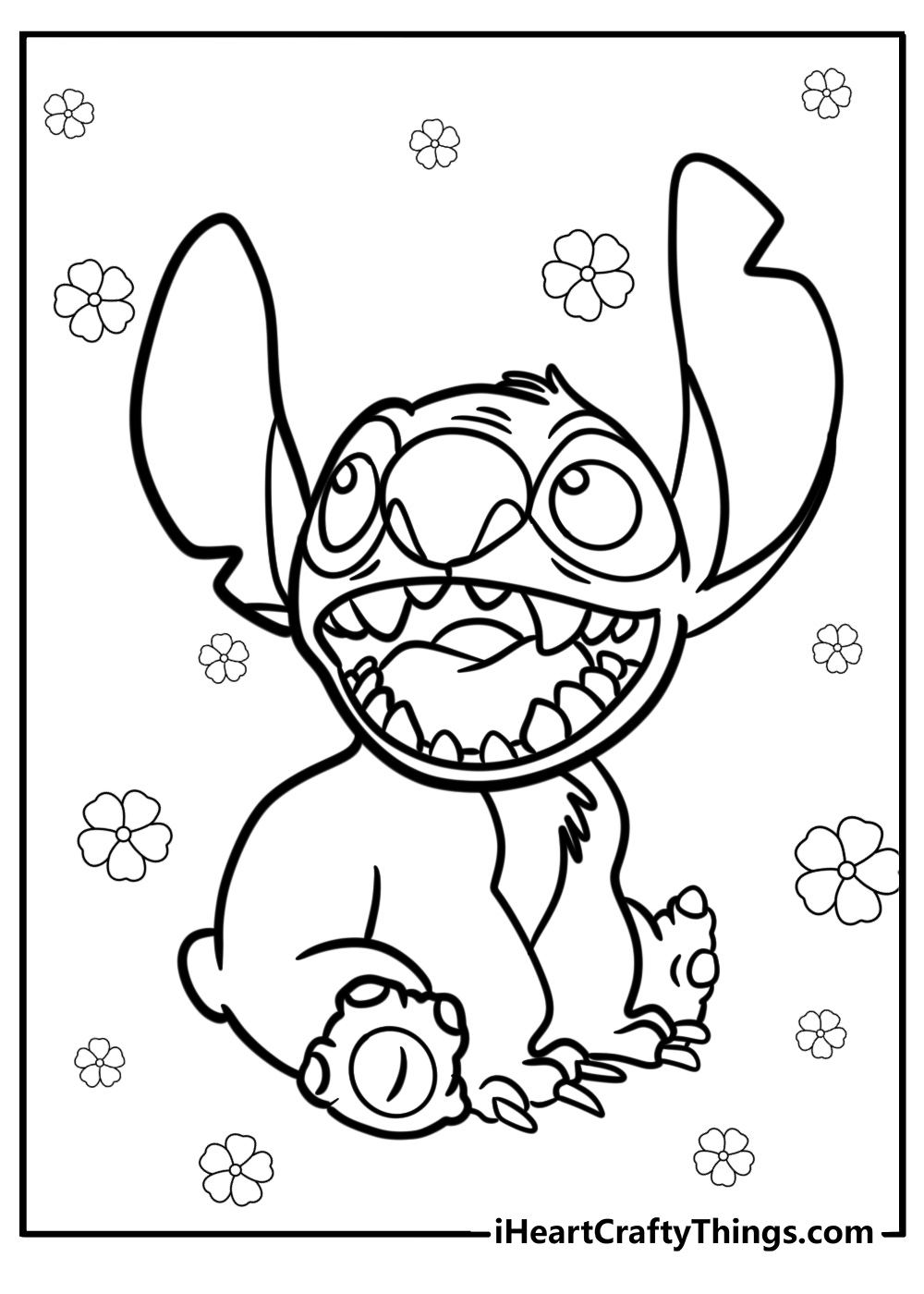 Cute stitch smiling coloring sheet for kids