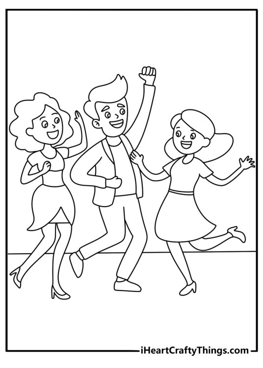dancing friends coloring page