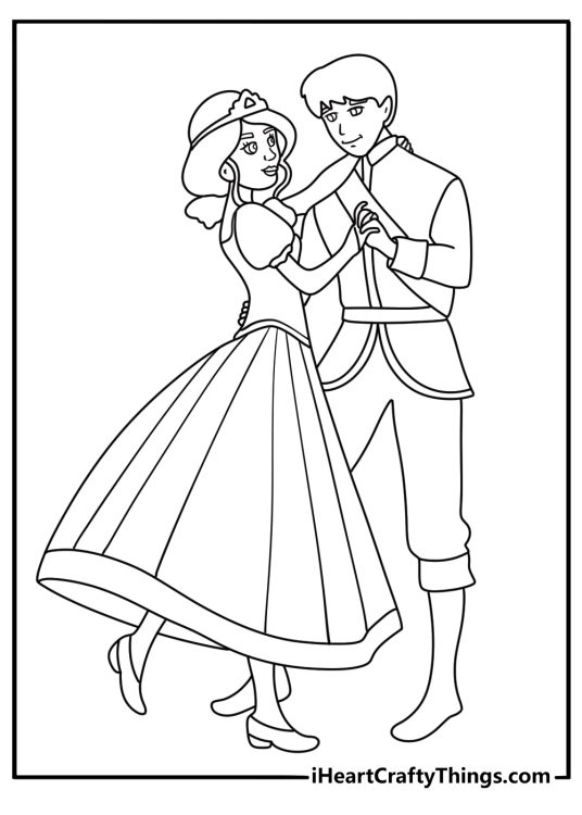 dancing princess couple coloring page