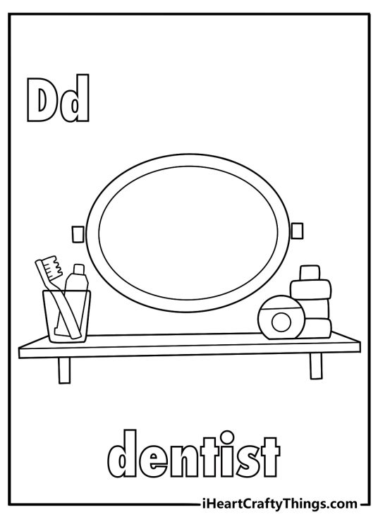 dentist letter d coloring sheet toothbrush and mirror