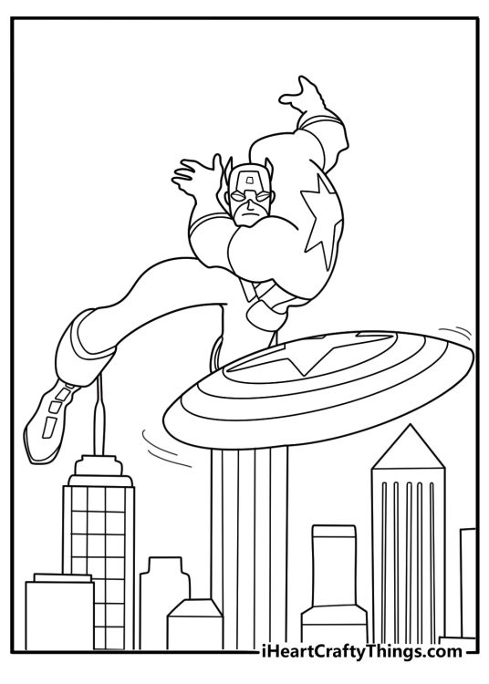 easy captain america coloring page for kids shield throw mid air printable pdf