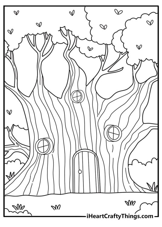 enchanted forest printable coloring page magic doorway between trees easy pdf for kids