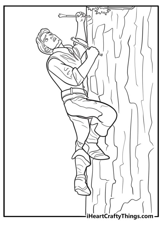 Eugene climbing the tower with determination printable coloring sheet