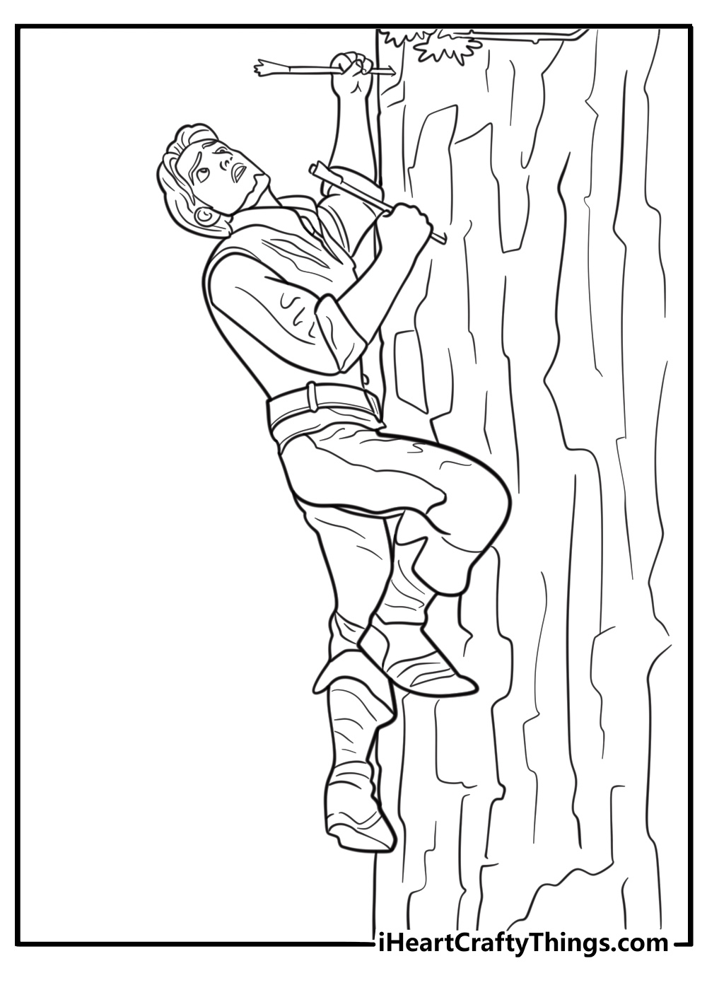 Eugene climbing the tower with determination printable coloring sheet